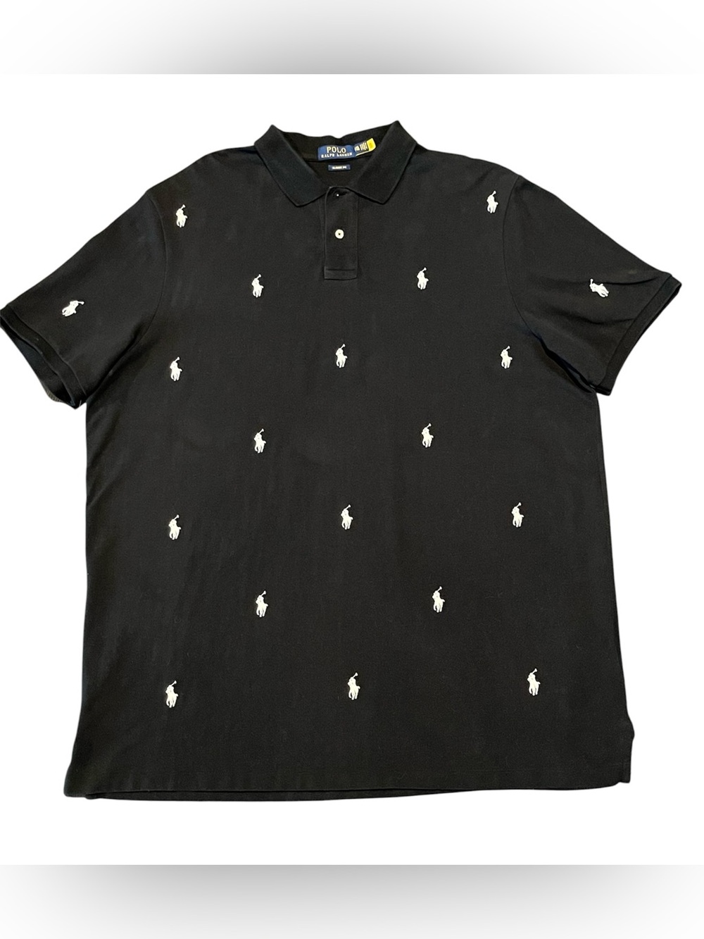 Polo Ralph Lauren Black Polo Shirt Covered with White Embroidered Pony Logo XXL